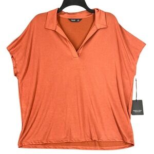 Vera‎ Wang Polo Shirt Womens XXL Orange Simply Vera Dohlman Sleeve Relaxed Baggy